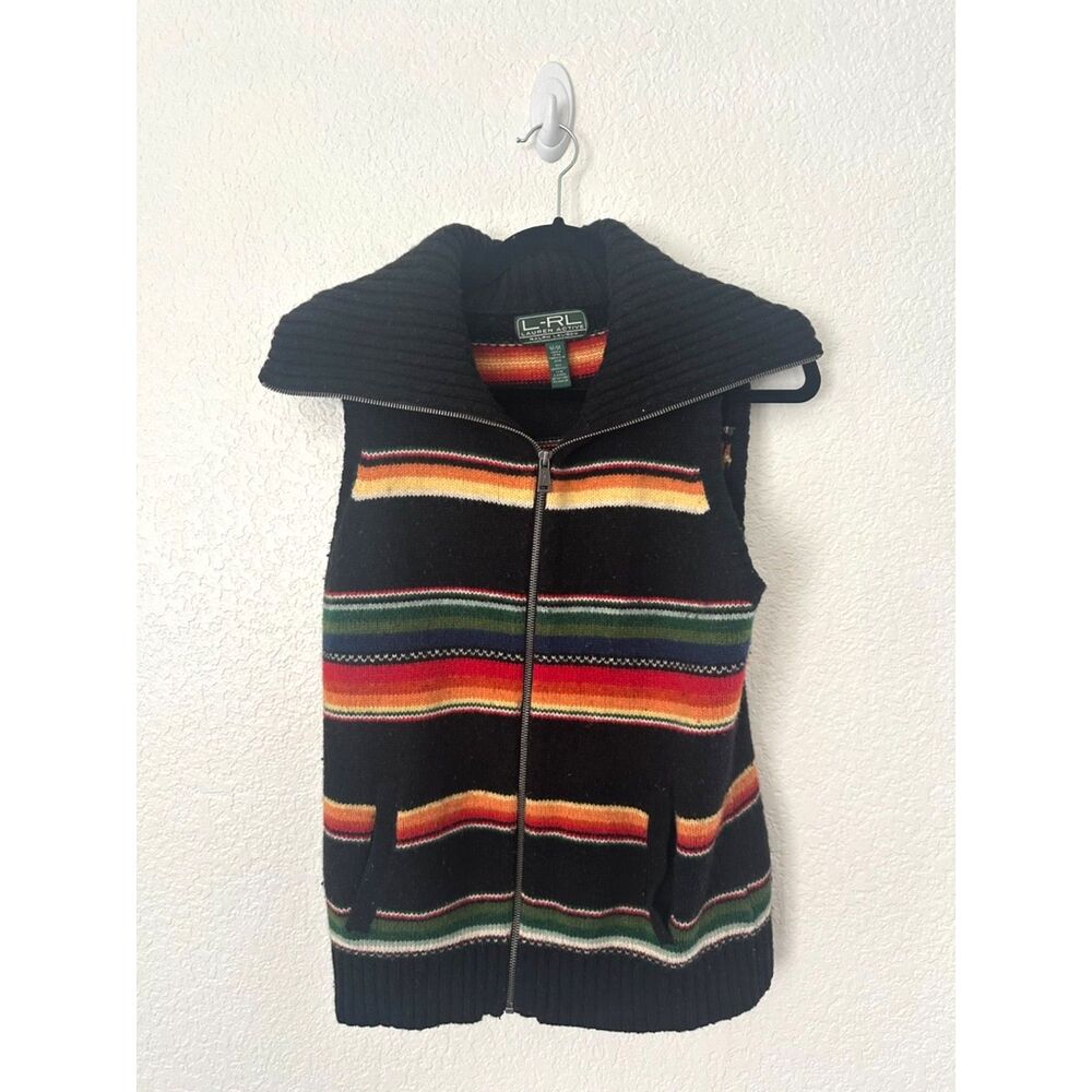 Vintage Lauren Ralph Lauren Active Wool Blend Full Zip Sweater Vest Southwestern